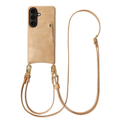 SELENCIA Coque de t&eacute;l&eacute;phone Nova Croco avec cordon et porte-cartes pour Samsung Galaxy S26 Toasted Almond