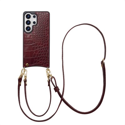 SELENCIA Coque de t&eacute;lephone Nova Croco avec cordon et porte-cartes pour Samsung Galaxy S26 Ultra - Burgundy