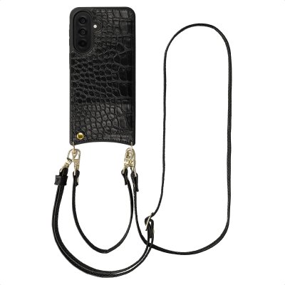 SELENCIA Coque de t&eacute;lephone Nova Croco avec cordon et porte-cartes Samsung Galaxy A37 (5G) - Noir