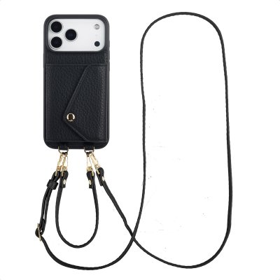 SELENCIA Coque de t&eacute;lephone Sera avec cordon et porte-cartes enveloppe pour iPhone 17 Pro Max - Noir