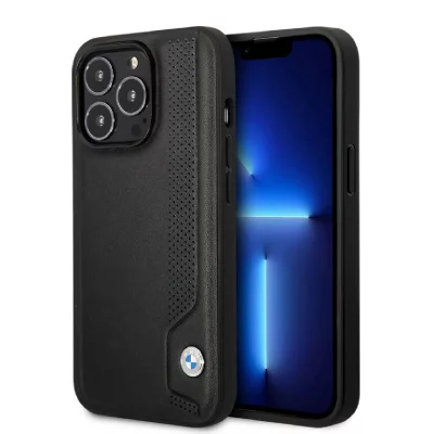 BMW Coque en cuir PU pour votre iPhone 14 Pro - noir 