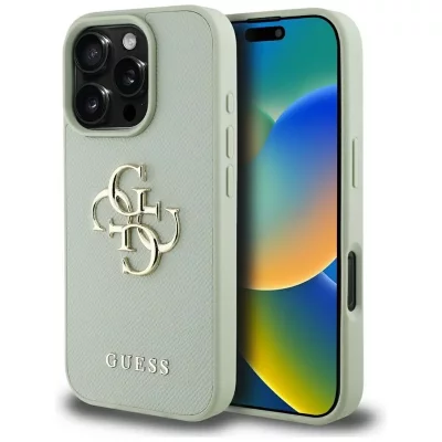GUESS Coque  Grained Big 4G Logo Small Classic Logo pour iPhone 16 Pro Max (vert)