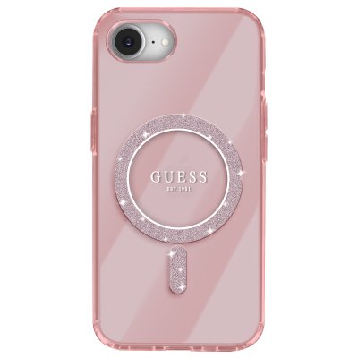 GUESS Coque  IML Glitter Circle MagSafe pour iPhone 16e (rose)