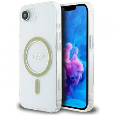 GUESS Coque  IML Glitter Circle MagSafe pour iPhone 16e (transparente)