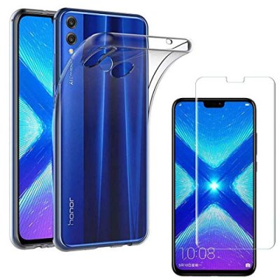 PHONILLICO Coque Huawei Honor 8X - Silicone Transparent + Verre Tremp&eacute; Film Protection Ecran [&reg;]
