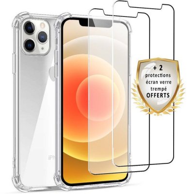 EVETANE Coque iphone 12/12 pro antichoc silicone + 2 vitres en verre tremp&eacute;