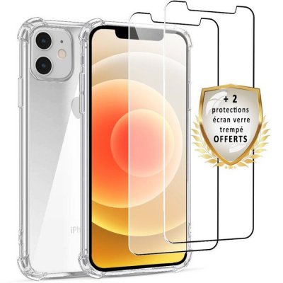 EVETANE Coque iphone 12 mini antichoc silicone + 2 vitres en verre tremp&eacute;
