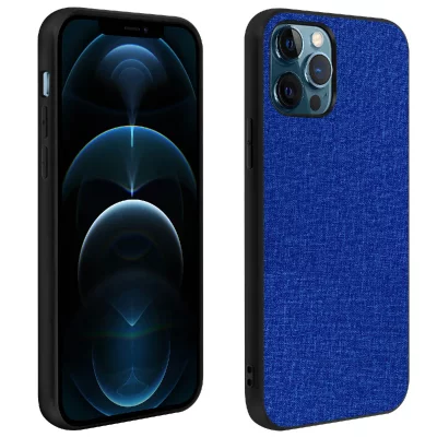 AVIZAR Coque Iphone 12 Pro Max Hybride Finition Tissu Anti-Traces Lavable Bleu Nuit