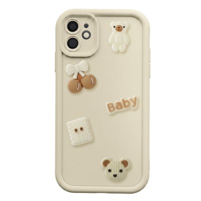 AVIZAR Coque iPhone 12 Silicone Motifs Nounours Kawaii 3D Beige