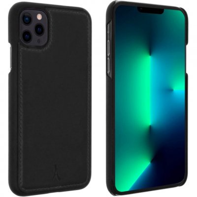 AKASHI Coque iPhone 13 Pro Rigide Cuir V&eacute;ritable Finition Surpiqu&eacute;e  Noir