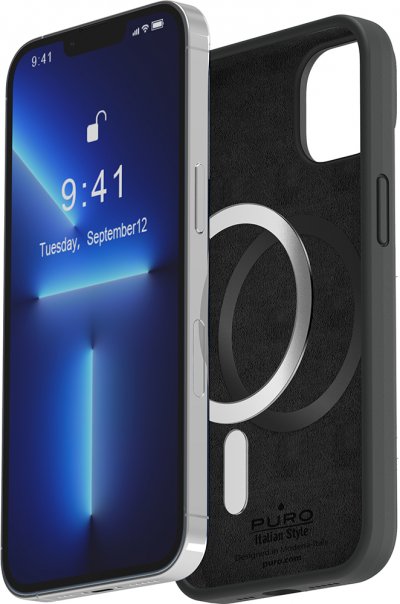 PURO Coque iPhone 14 Silicone Icon Compatible MagSafe Noire  - Neuf