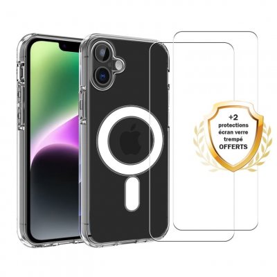 EVETANE Coque iPhone 16 et 2 &eacute;crans de protection - TPU - Transparent