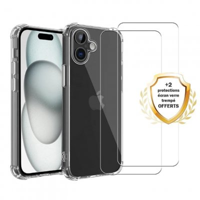 EVETANE Coque iPhone 16 et 2 &eacute;crans de protection - TPU - Transparente