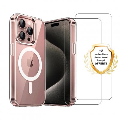 EVETANE Coque iPhone 16 Pro et 2 &eacute;crans de protection - TPU - Transparente