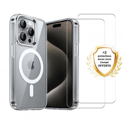 EVETANE Coque iPhone 16 Pro Max et 2 &eacute;crans de protection - TPU - Transparent