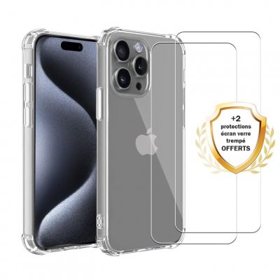 EVETANE Coque iPhone 16 Pro Max et 2 &eacute;crans de protection - TPU - Transparente
