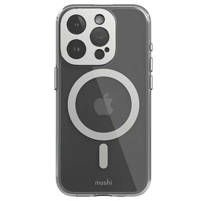 MOSHI Coque MagSafe pour iPhone 15 Pro iGlaze avec Protection Cam&eacute;ra Antichoc Argent