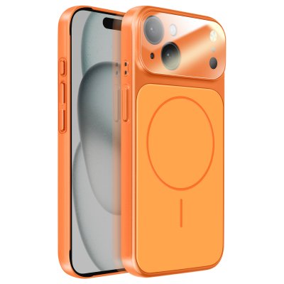 AVIZAR Coque MagSafe pour iPhone 15 Rigide avec Verre Protection Cam&eacute;ra Orange