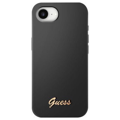 GUESS Coque MagSafe pour iPhone 17e en Silicone Soft Touch avec Logo M&eacute;tal El&eacute;gant Noir