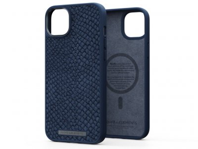 NJORD BYELEMENTS Coque Njord Magsafe en peau de saumon bleu p&eacute;trole pour iPhone 14