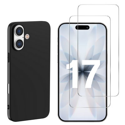 PHONILLICO Coque Noir pour iPhone 17 et 2 Verres Tremp&eacute; Film Protection Ecran