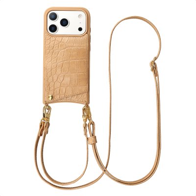 SELENCIA Coque Nova Croco Cordon Porte-cartes iPhone 17 Pro Toasted Almond