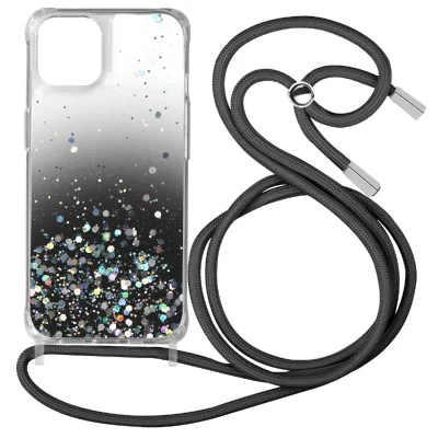 AVIZAR Coque Paillette iPhone 12 Pro Max Cordon Amovible Coins Antichocs D&eacute;grad&eacute; Noir