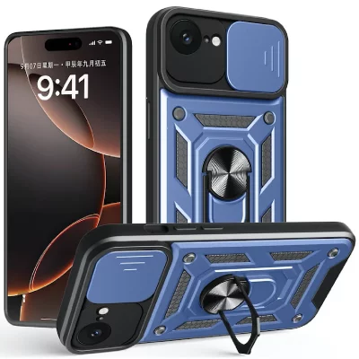 HTDMOBILES Coque pour Apple iPhone 16e - housse etui rigide anti choc + verre trempe - BLEU FONCE -