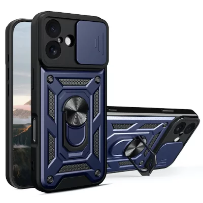 HTDMOBILES Coque pour Apple iPhone 17 - housse etui rigide anti choc + verre trempe - BLEU FONCE