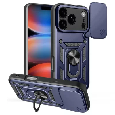 HTDMOBILES Coque pour Apple iPhone 17 Pro - housse etui rigide anti choc + film ecran - BLEU FONCE -