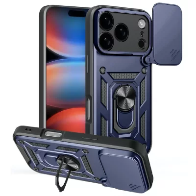 HTDMOBILES Coque Pour Apple Iphone 17 Pro - Housse Etui Rigide Anti Choc + Verre Trempe - Bleu Fonce