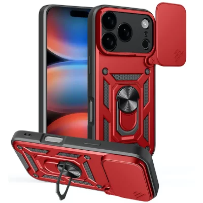 HTDMOBILES Coque Pour Apple Iphone 17 Pro - Housse Etui Rigide Anti Choc + Verre Trempe - Rouge