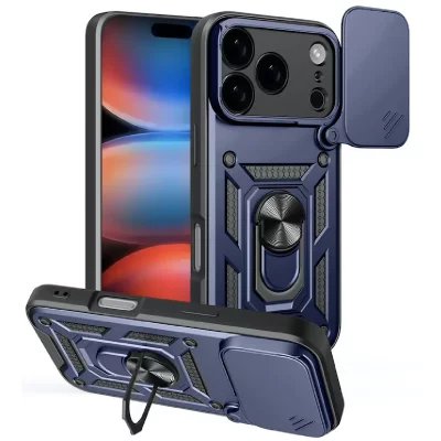HTDMOBILES Coque Pour Apple Iphone 17 Pro Max - Housse Etui Rigide Anti Choc + Verre Trempe - Bleu Fonce