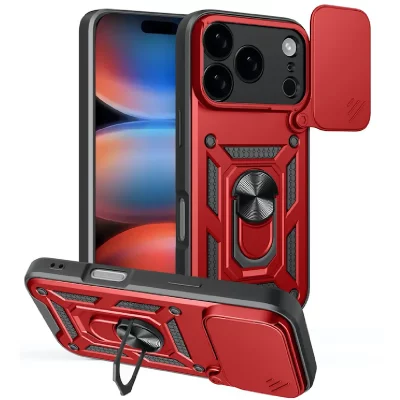 HTDMOBILES Coque Pour Apple Iphone 17 Pro Max - Housse Etui Rigide Anti Choc + Verre Trempe - Rouge