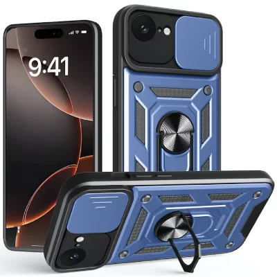HTDMOBILES Coque pour Apple iPhone 17e - housse etui rigide anti choc + verre trempe - BLEU FONCE -