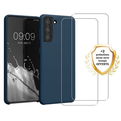 EVETANE Coque pour Galaxy S21 Plus 5g antichoc bleu marine + 2 vitres []