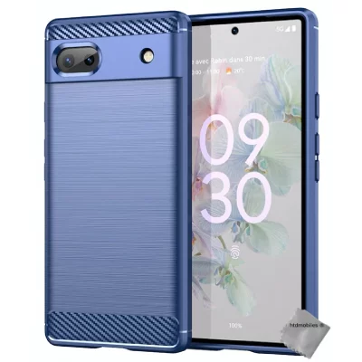 HTDMOBILES Coque Pour Google Pixel 6a 5g - Housse Etui Silicone Gel Carbone + Film Ecran - Bleu Fonce