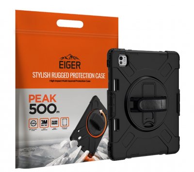 EIGER Coque pour iPad Pro 13'' 2024 Renforc&eacute;e 3M Stand avec Strap et Bandouli&egrave;re Noir