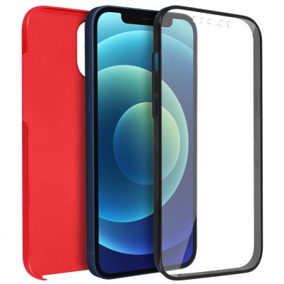 AVIZAR Coque pour iPhone 12 / 12 Pro Arri&egrave;re Rigide et Avant Souple Antichoc Rouge 