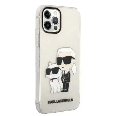 KARL LAGERFELD Coque pour iPhone 12 / 12 Pro avec Paillettes et Motif Karl et Choupette NFT Transparent