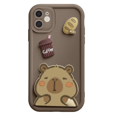 AVIZAR Coque Pour Iphone 12 Avec Motifs Capybara Kawaii En 3d Et Contour Sur&eacute;lev&eacute; Marron