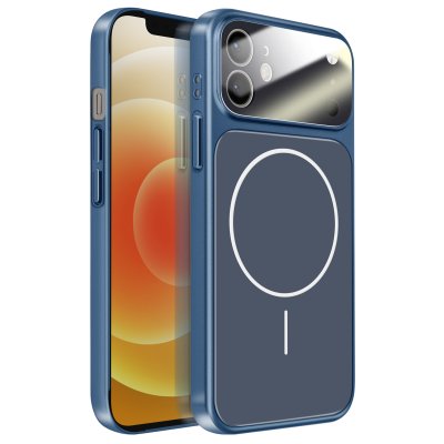AVIZAR Coque Pour Iphone 12 Compatible Magsafe Finition Ag Glass Mate Bleu Nuit