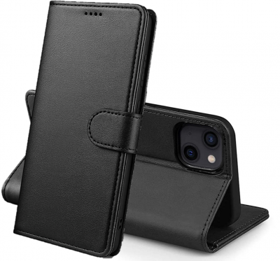 PHONILLICO Coque pour iPhone 13 (6,1) - Portefeuille Noir Rabat Clapet Aimant&eacute; Rangement Cartes