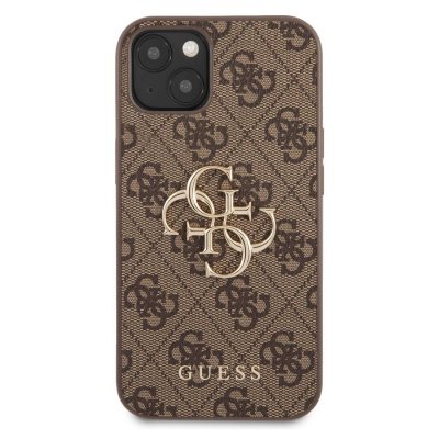 GUESS Coque pour iPhone 13 bi-mati&egrave;re Motif 4G avec logo  Marron