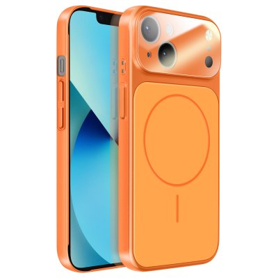 AVIZAR Coque pour iPhone 13 Compatible MagSafe Finition AG Glass Mate Orange
