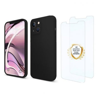 EVETANE Coque pour iPhone 13 Mini antichoc Noir + 2 vitres - 