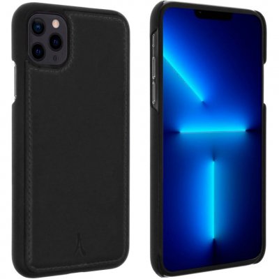 AKASHI Coque pour iPhone 13 Pro Max Rigide Cuir V&eacute;ritable Finition Surpiqu&eacute;e Noir