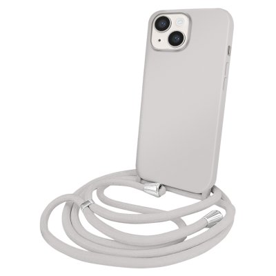 MOXIE Coque pour iPhone 14 en TPU Premium Color Lace avec Cordon Tour de Cou Gris