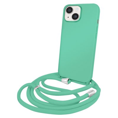 MOXIE Coque pour iPhone 14 en TPU Premium Color Lace avec Cordon Tour de Cou Turquoise