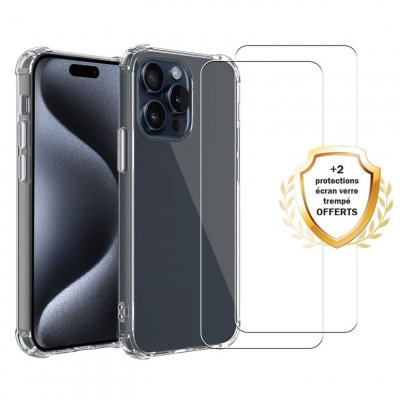 EVETANE Coque pour Iphone 15 Pro antichoc transparente + 2 vitres []